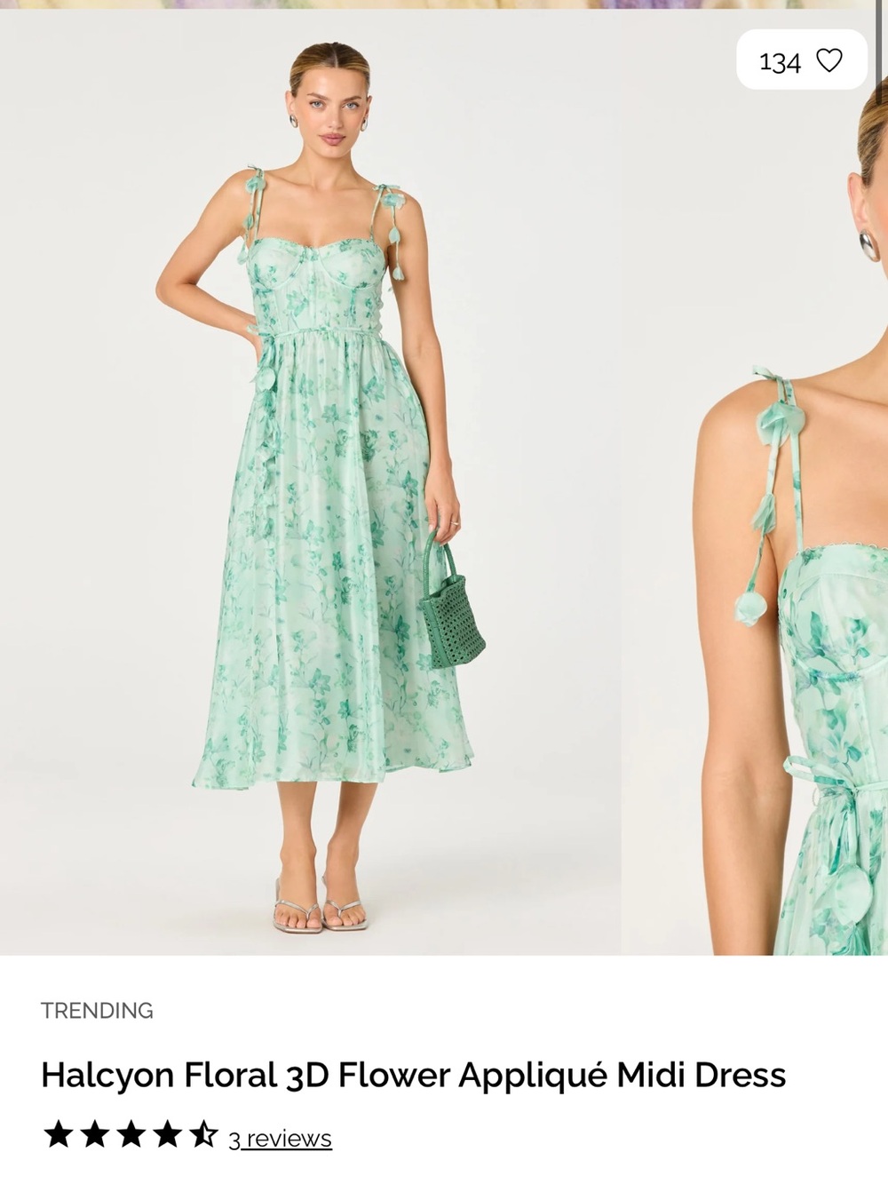 Astr Halcyon Mint Green Floral Tie-Shoulder Midi Dress